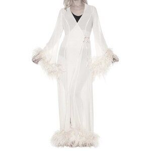 Rhonda Shear Long Harlow Robe W/Genuine Ostrich Feather XS